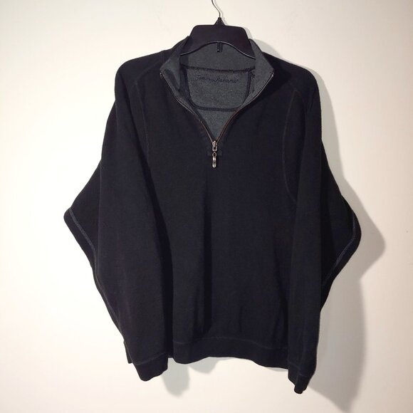 Tommy Bahama Mock Neck 1/4 zip Raglan Sleeves Sweatshirt Size L/XL Black/Grey - Picture 1 of 6